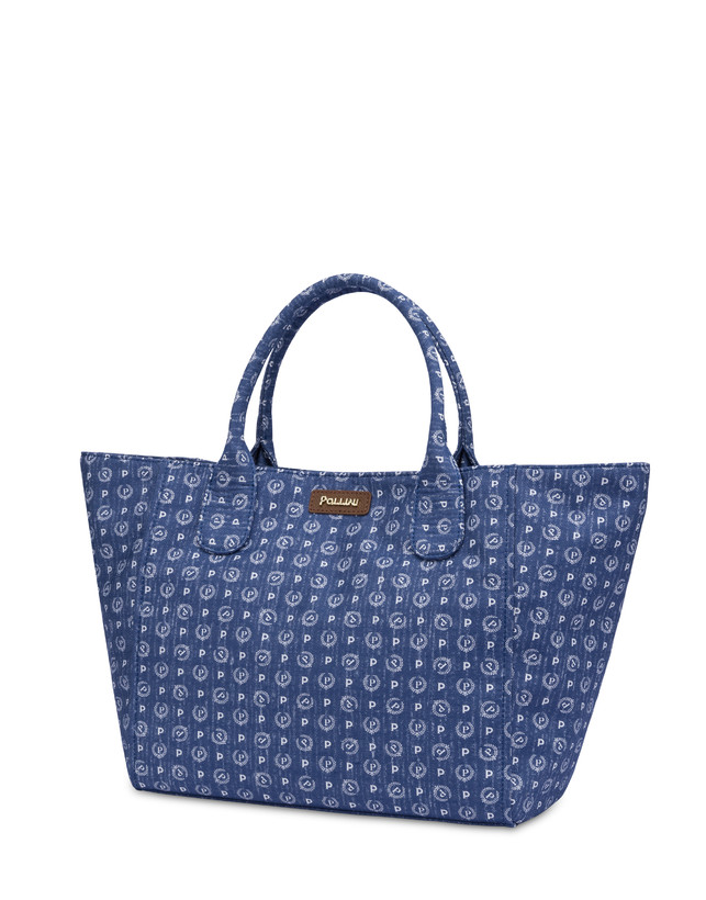 Heritage Denim Jacquard tote bag BLUE/BROWN woman - Pollini Online Boutique  - POLLINI Online Boutique
