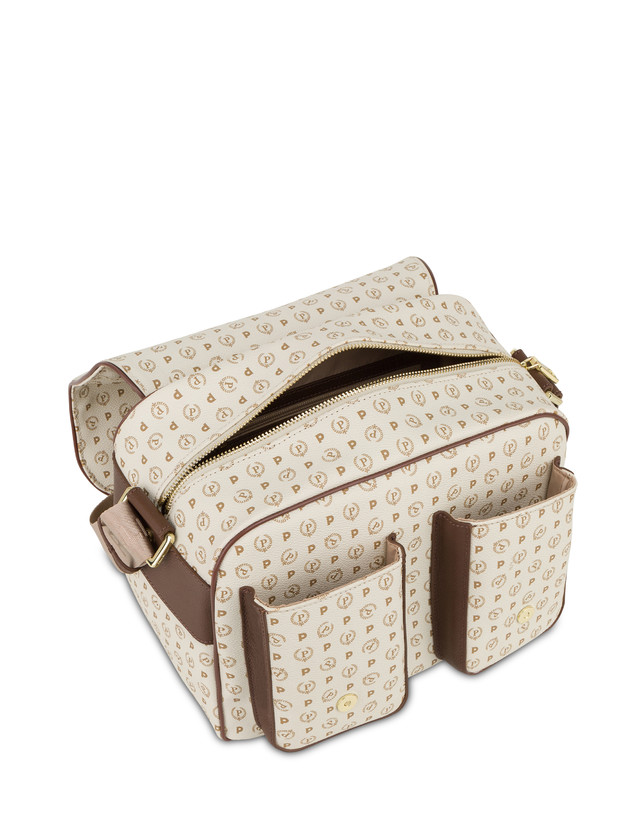 Heritage Logo Classic Multi pocket Shoulder Bag Ivory brown Pollini