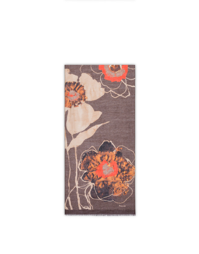 Wool scarf adorned with a painterly floral pattern Photo 1