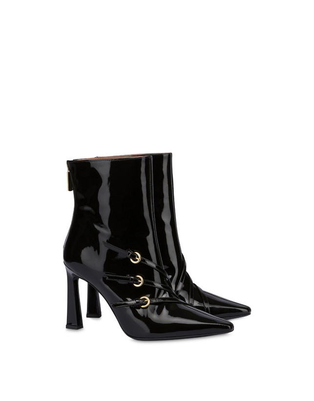 Bi buckle Patent Ankle Boots Black Pollini