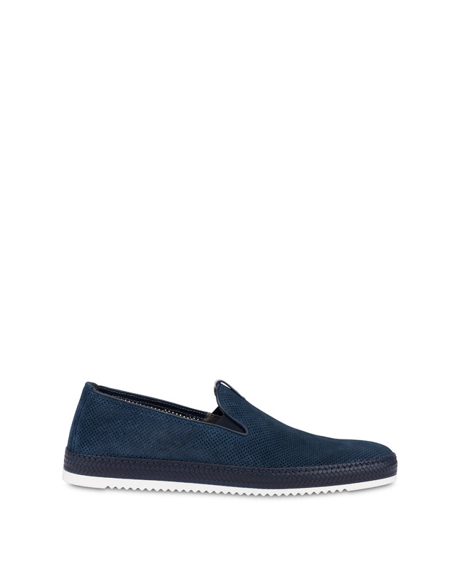 Foxing micro-perforated split-leather slip-on moccasins Photo 1