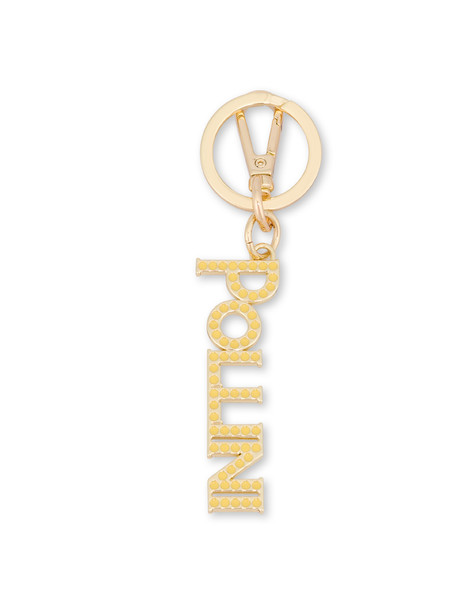 Lettering Logo charm keyring with rhinestones GOLD/YELLOW
