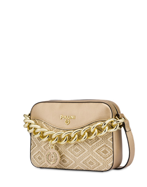 Chain Reaction satchel bag in raffia IVORY/GOLD