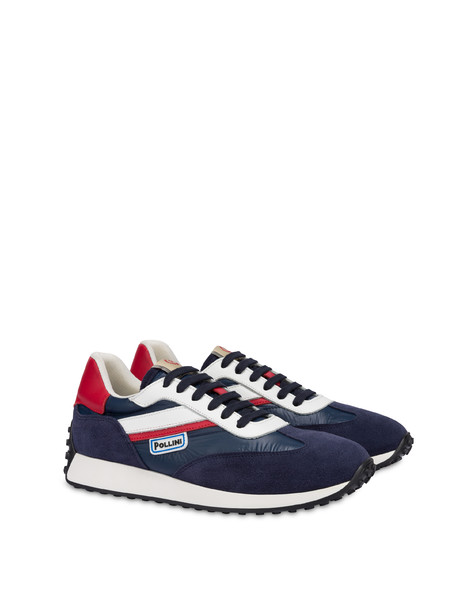 Hunter sneakers in calfskin, nylon and split leather WHITE/RED/BLUE/BLUE