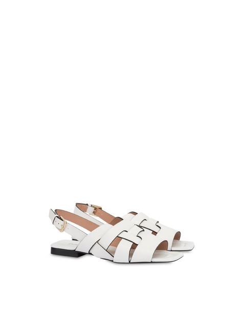 Cage cowhide flat sandals WHITE