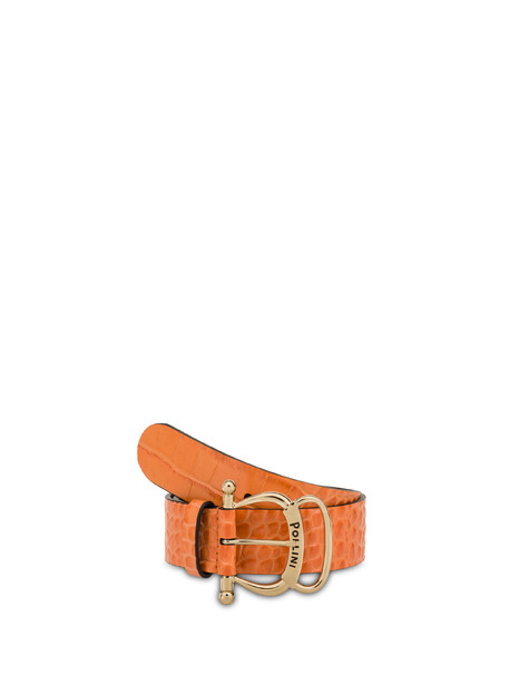 Croc-print calf leather belt ORANGE