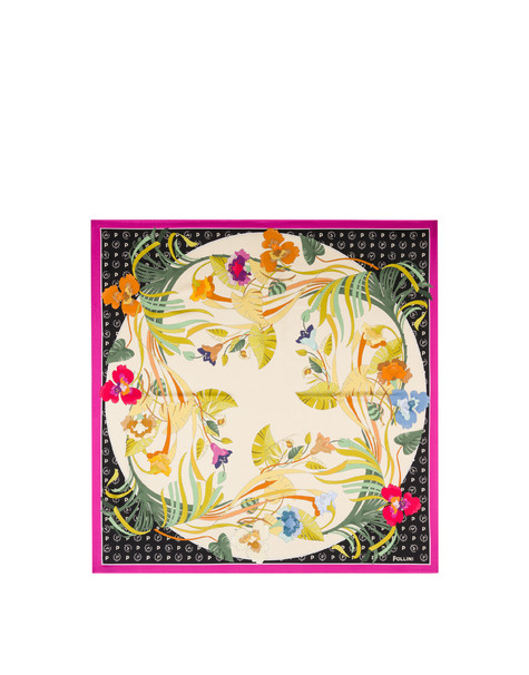 Silk scarf with floral print FUCHSIA
