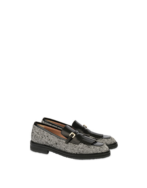 Camber Sand Loafer In Herringbone Fabric White-black/black