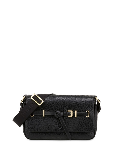 Shoulder Bag With A Tumbled-effect Belt Design Black/black