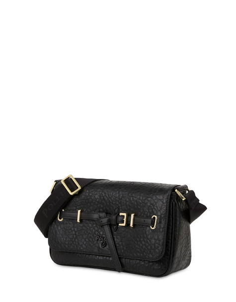 Shoulder Bag With A Tumbled-effect Belt Design Black/black