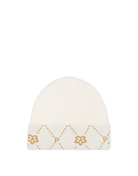 Knit Hat Adorned With Intricate Embroidery Beige