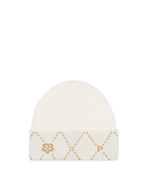 Knit Hat Adorned With Intricate Embroidery Beige