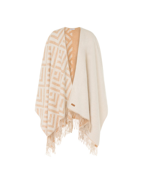 Cape Adorned With Jacquard Embroidery And Fringes Beige