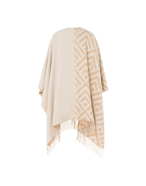 Cape Adorned With Jacquard Embroidery And Fringes Beige