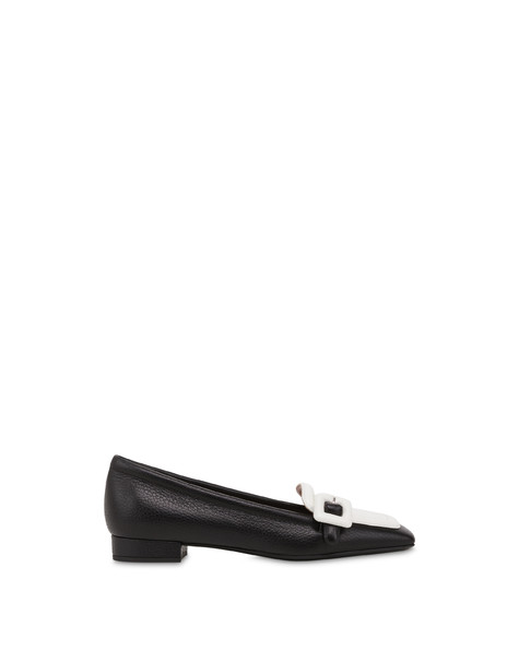 Ursula Tumbled Calfskin Ballet Flats Black/ice