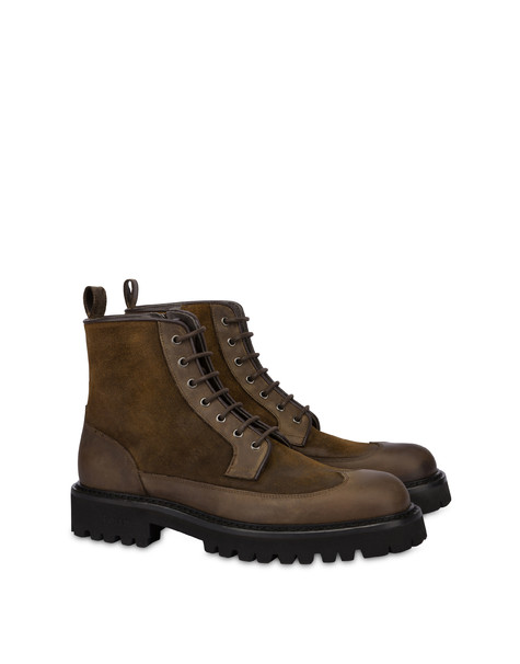 Budapest Combat Boot In Split Leather And Calfskin Mud/mud