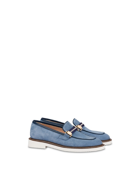 Mannish Split Leather Loafers Sky/navy Blue