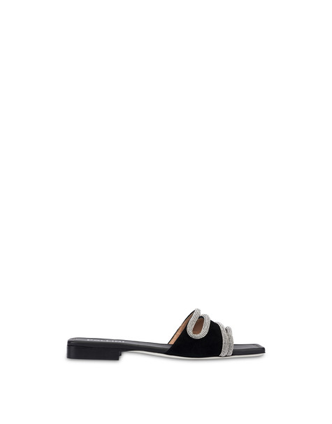 Bling Bling Flat Sandals In Suede Black