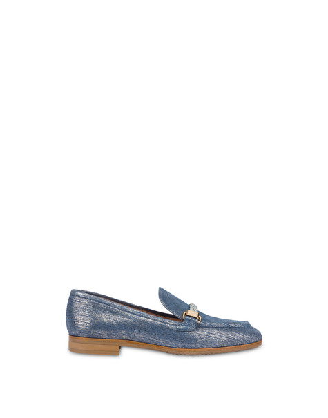 Pollini Flexy Metallic Suede Loafers Sky