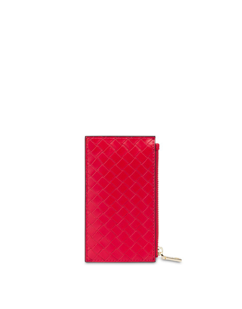 Zippered Card Holder With Woven Print Red/red