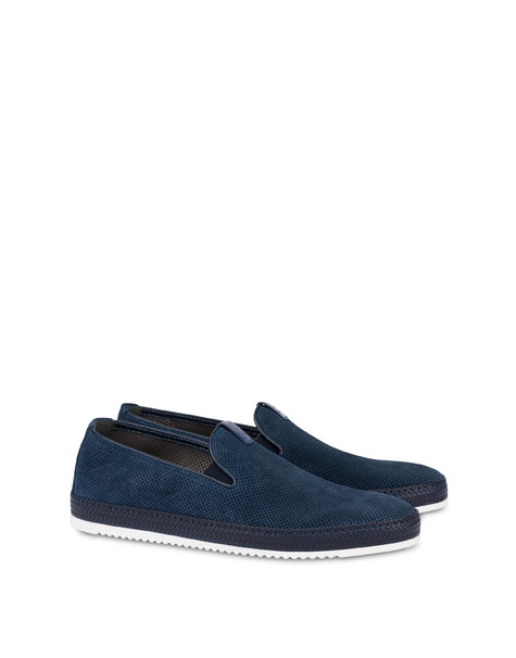 Foxing Micro-perforated Split-leather Slip-on Moccasins Blue