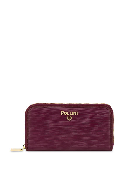 Zip-around Wallet With Hand-grained Leather Effect Burgundy