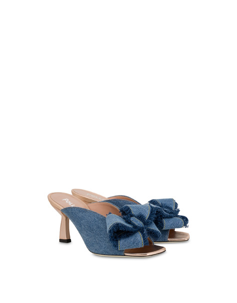 Denim Ribbon Bow Heeled Mules Denim/copper