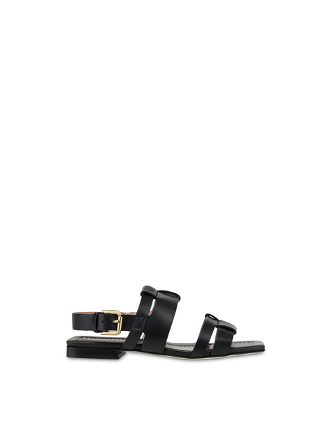 Overlay Flat Calfskin Sandals Black