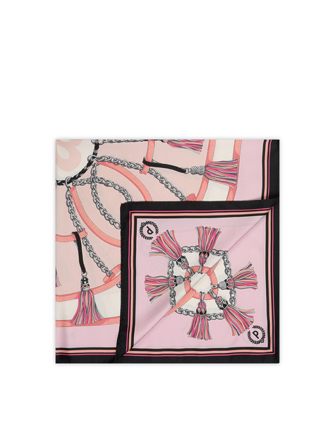 Silk Scarf With Tassel Print Pink